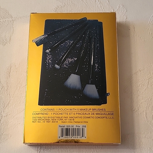 FLASH SALE! NEW Lord & Taylor 5-pc Makeup Brush Set, Black Sparkly Cosmetic Bag - Picture 6 of 9